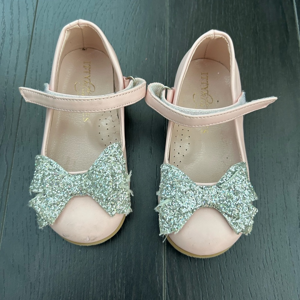 Itty Bitty Toes Pink Sparkle Bow Dress Shoes